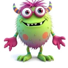 Quirky green monster character with pink hands