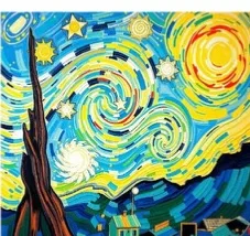 Swirling starry night scene in the Van Gogh style