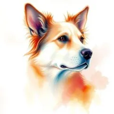 Soft watercolor painting of a dog